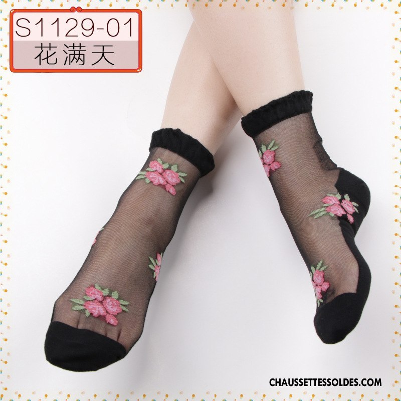 Bas Bas De Soie Femme Middle Waisted Chaussette Respirant Été Noir