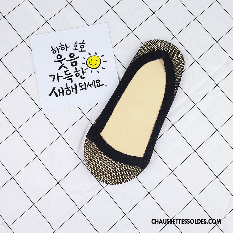 Bas Bas De Soie Femme Net Chaussette Basse Coupée À La Mode Anti-off Pas De Traces Silicone Noir Clair
