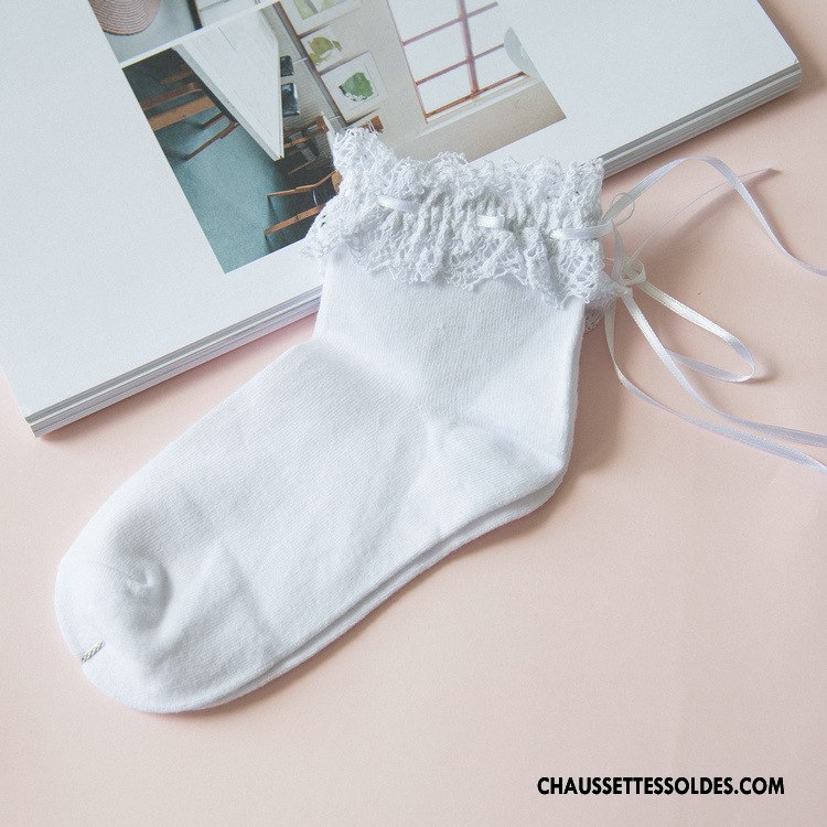 Bas Bas De Soie Femme Nouvelles Arrivées Chaussette Ruban Papillon Dentelle Chaussettes En Coton Blanc