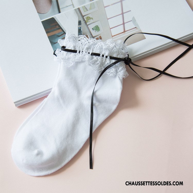 Bas Bas De Soie Femme Nouvelles Arrivées Chaussette Ruban Papillon Dentelle Chaussettes En Coton Blanc