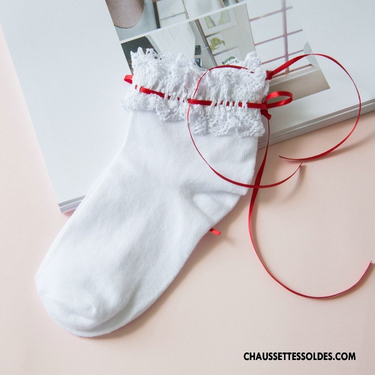 Bas Bas De Soie Femme Nouvelles Arrivées Chaussette Ruban Papillon Dentelle Chaussettes En Coton Blanc