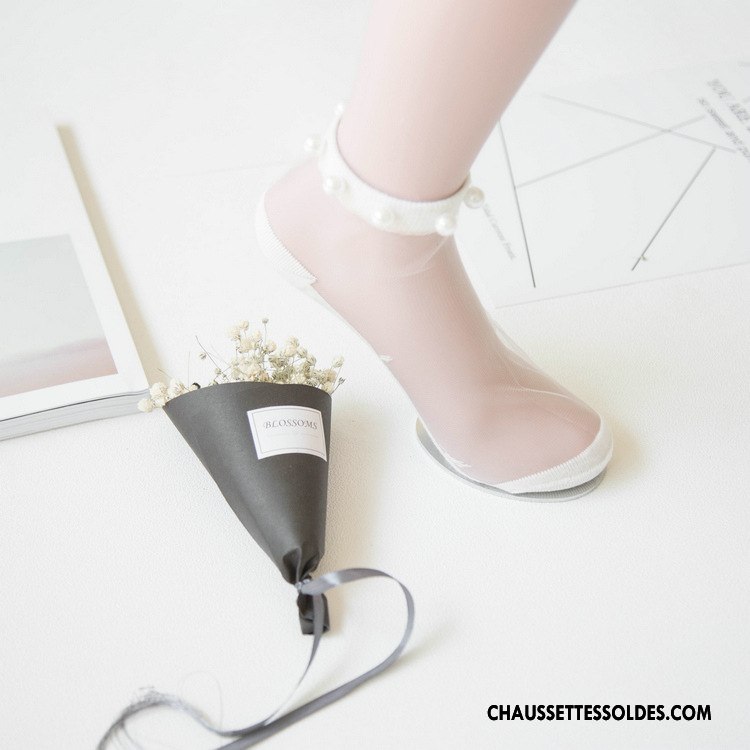 Bas Bas De Soie Femme Perle Chaussette Courte Nouvelles Arrivées Bordé Printemps Bleu