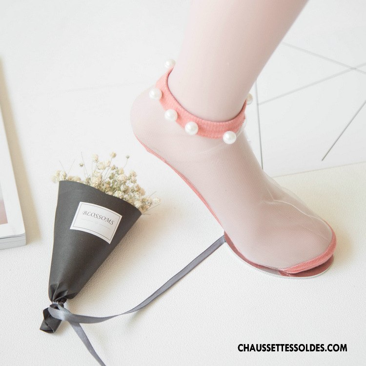 Bas Bas De Soie Femme Perle Chaussette Courte Nouvelles Arrivées Bordé Printemps Bleu