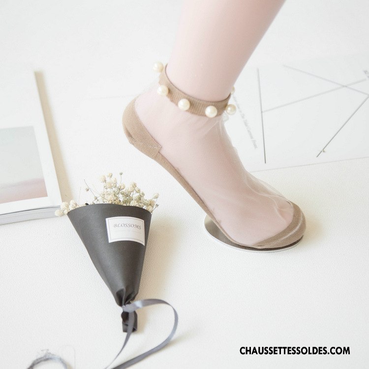 Bas Bas De Soie Femme Perle Chaussette Courte Nouvelles Arrivées Bordé Printemps Bleu