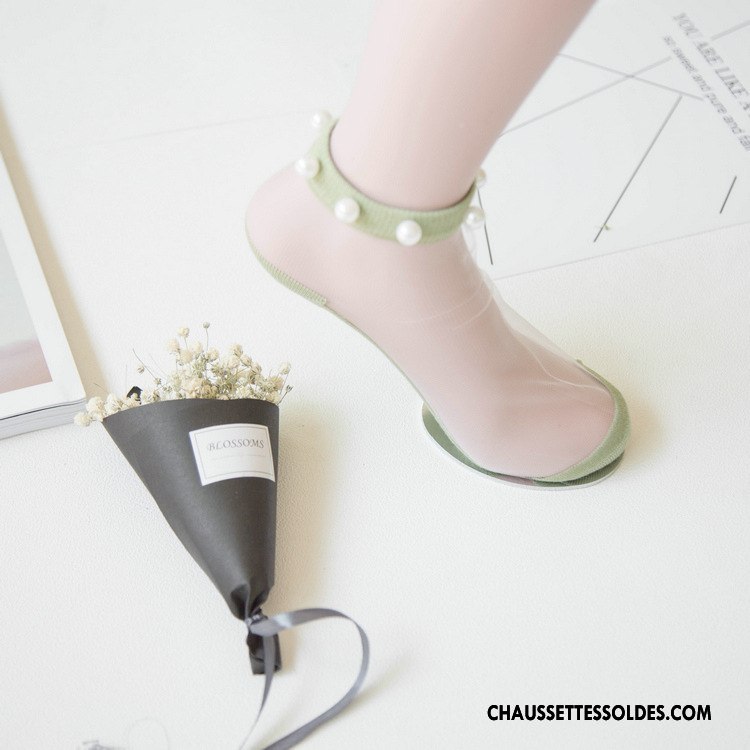 Bas Bas De Soie Femme Perle Chaussette Courte Nouvelles Arrivées Bordé Printemps Bleu