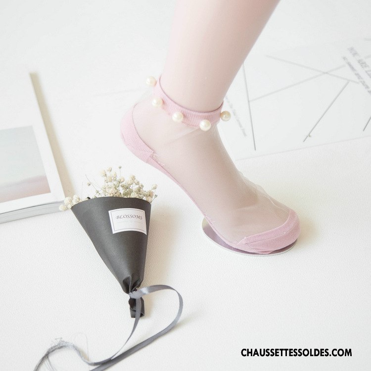 Bas Bas De Soie Femme Perle Chaussette Courte Nouvelles Arrivées Bordé Printemps Bleu