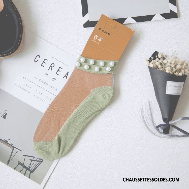 Bas Bas De Soie Femme Perle Dame Chaussette Courte Nouvelles Arrivées Légère Été Vert