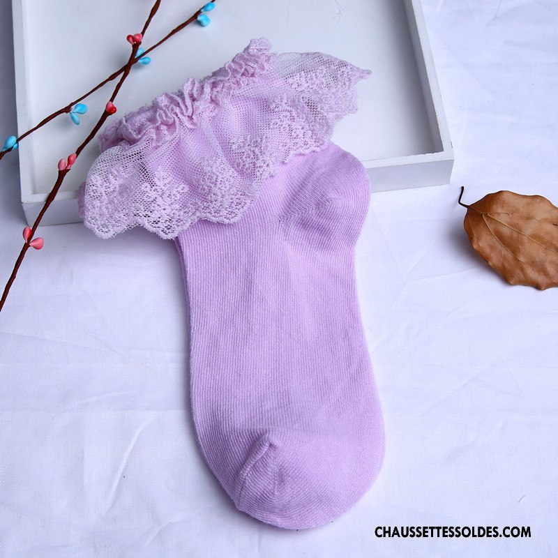 Bas Bas De Soie Femme Princesse Printemps Chaussette L'automne Dentelle Matelassé Couleurs De Bonbons Violet