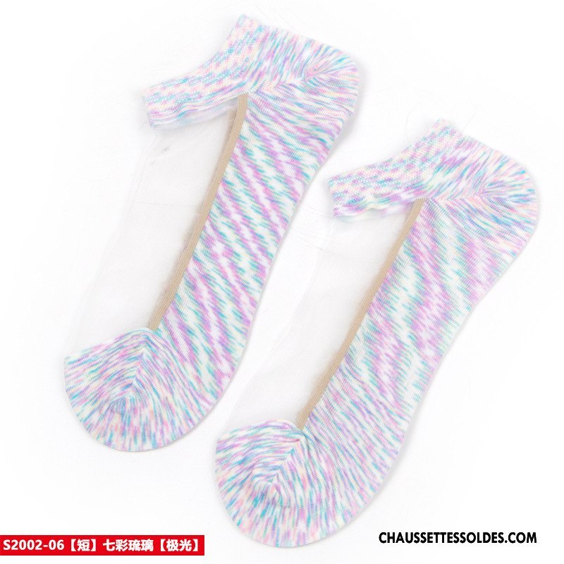 Bas Bas De Soie Femme Printemps Cristal Chaussette Courte Été Matelassé Coloré Blanc Jaune