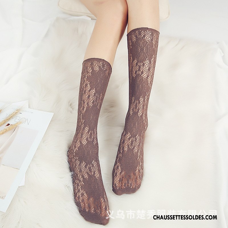 Bas Bas De Soie Femme Printemps Cuisse Fishnet Creux Guipure Dentelle Le Nouveau Chaussette Couleurs De Bonbons Bordeaux Pure