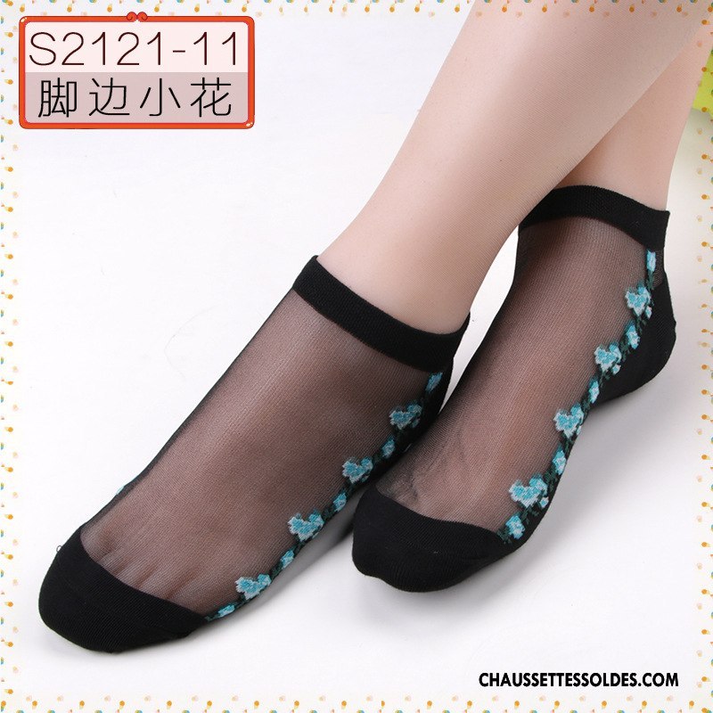 Bas Bas De Soie Femme Printemps Floral Style Chaud Petit Ajouter Du Coton Cristal Noir
