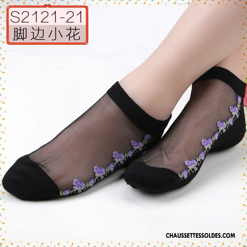 Bas Bas De Soie Femme Printemps Floral Style Chaud Petit Ajouter Du Coton Cristal Noir