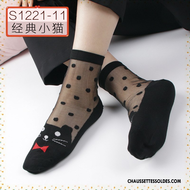 Bas Bas De Soie Femme Printemps Floral Style Chaud Petit Ajouter Du Coton Cristal Noir