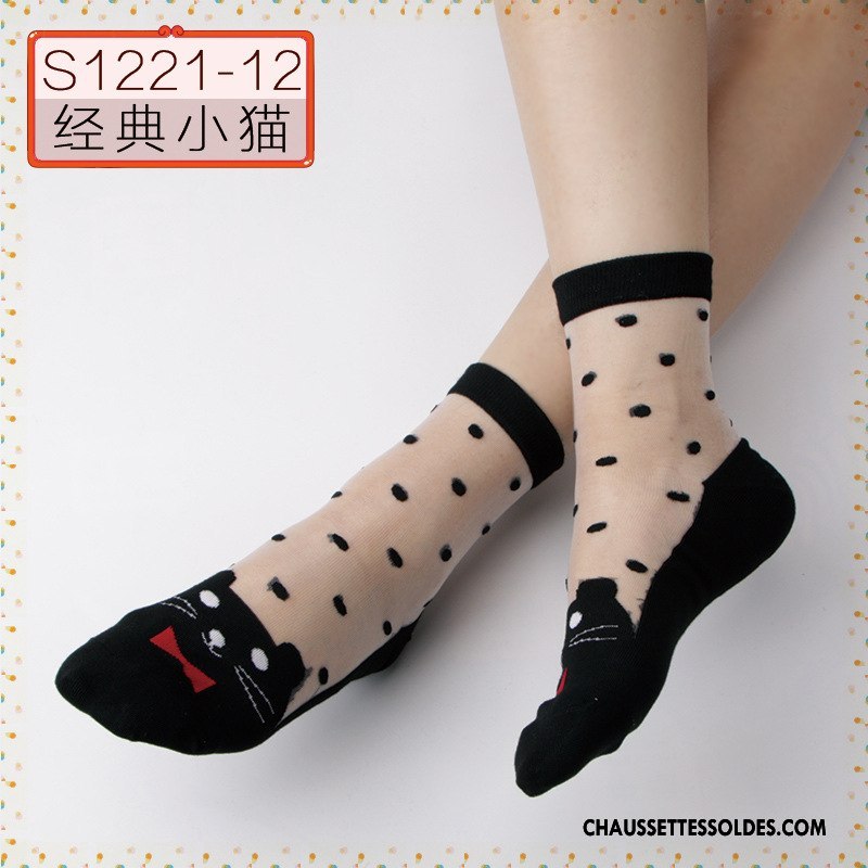 Bas Bas De Soie Femme Printemps Floral Style Chaud Petit Ajouter Du Coton Cristal Noir
