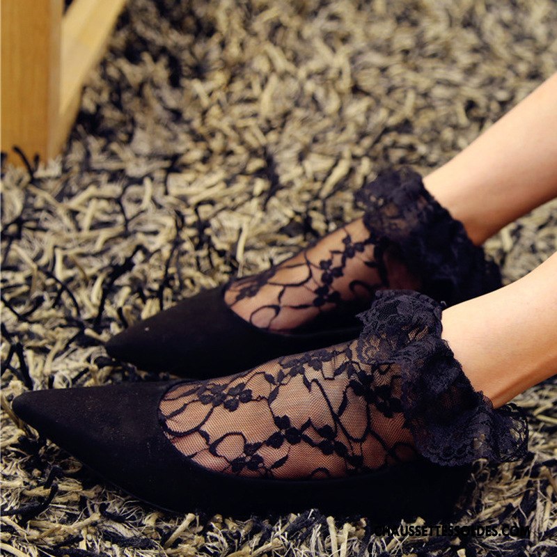 Bas Bas De Soie Femme Rétro Chaussette Creux Guipure Dentelle Très Mince Doux Jaune