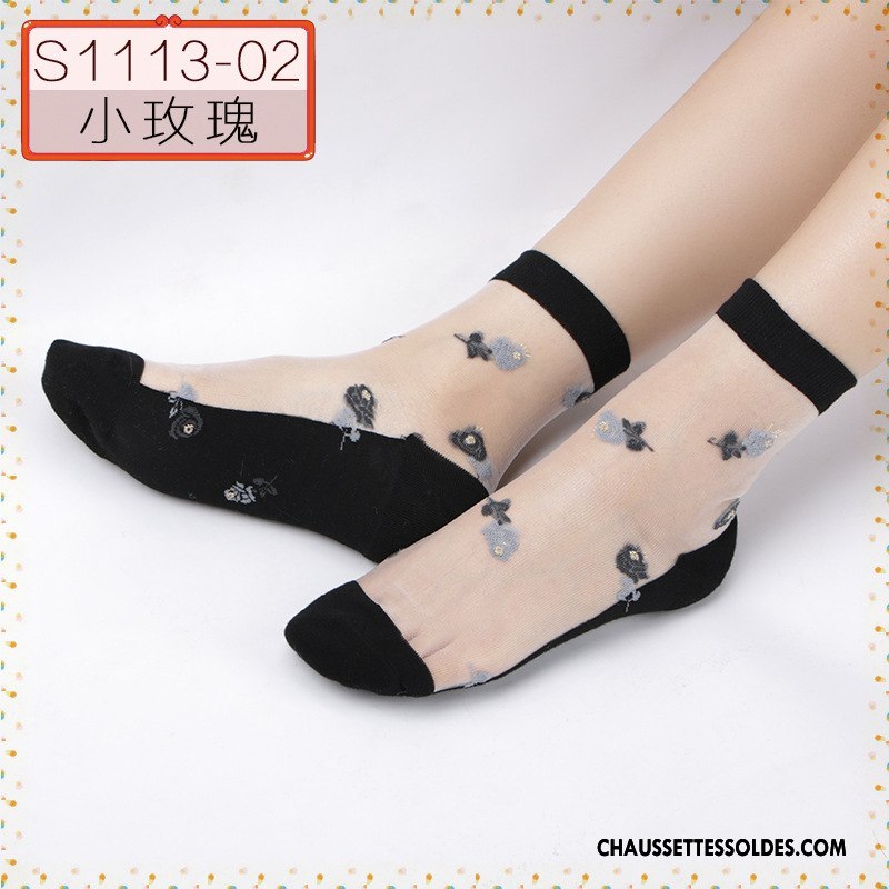 Bas Bas De Soie Femme Sexy Chaussette De Noël Cristal Fleurs Anti-off Ajouter Du Coton Noir