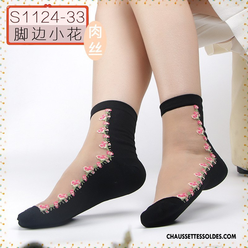Bas Bas De Soie Femme Sexy Chaussette De Noël Cristal Fleurs Anti-off Ajouter Du Coton Noir
