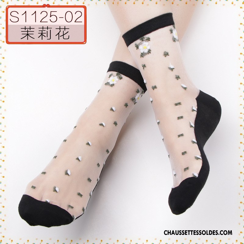 Bas Bas De Soie Femme Sexy Chaussette De Noël Cristal Fleurs Anti-off Ajouter Du Coton Noir