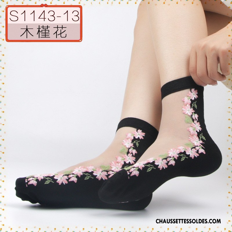 Bas Bas De Soie Femme Sexy Chaussette De Noël Cristal Fleurs Anti-off Ajouter Du Coton Noir
