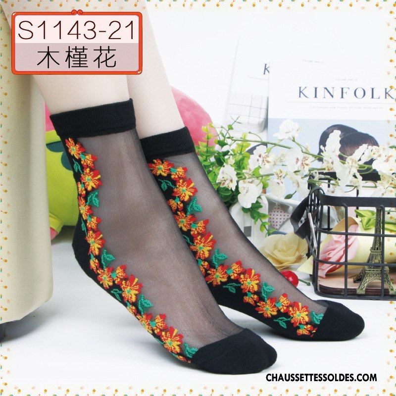 Bas Bas De Soie Femme Sexy Chaussette De Noël Cristal Fleurs Anti-off Ajouter Du Coton Noir