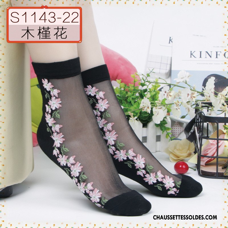 Bas Bas De Soie Femme Sexy Chaussette De Noël Cristal Fleurs Anti-off Ajouter Du Coton Noir