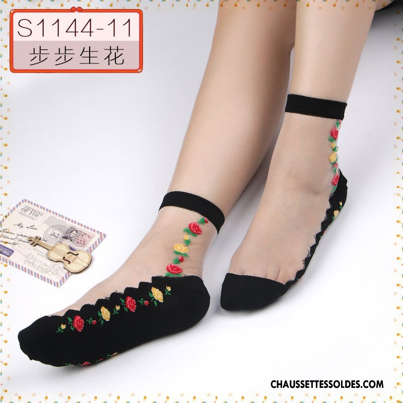 Bas Bas De Soie Femme Sexy Chaussette De Noël Cristal Fleurs Anti-off Ajouter Du Coton Noir
