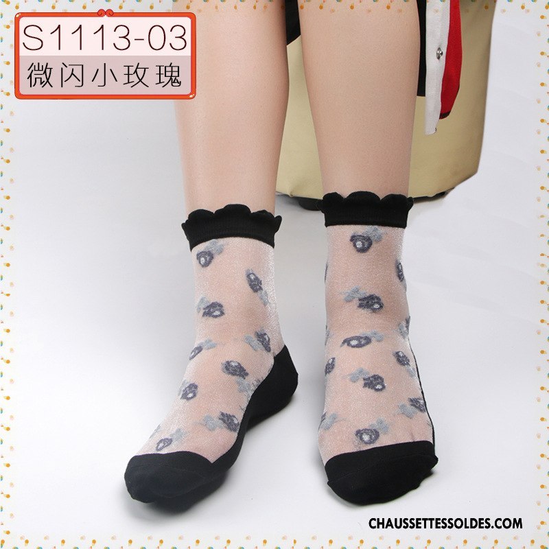 Bas Bas De Soie Femme Sexy Chaussette De Noël Cristal Fleurs Anti-off Ajouter Du Coton Noir
