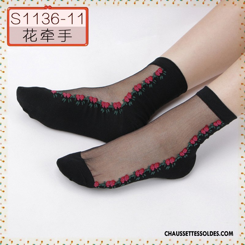 Bas Bas De Soie Femme Sexy Chaussette De Noël Cristal Fleurs Anti-off Ajouter Du Coton Noir