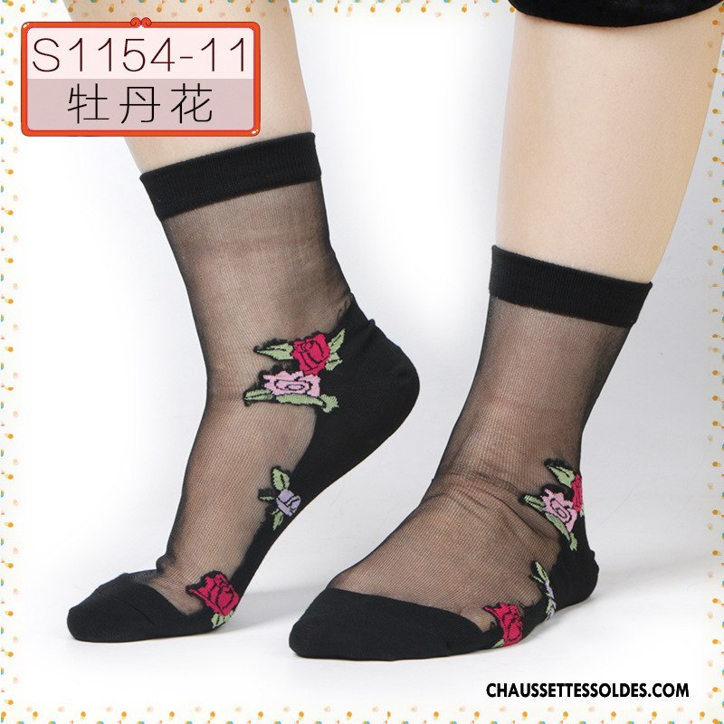 Bas Bas De Soie Femme Sexy Chaussette De Noël Cristal Fleurs Anti-off Ajouter Du Coton Noir