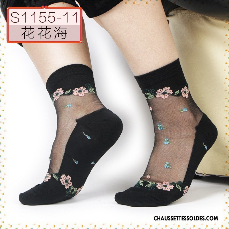 Bas Bas De Soie Femme Sexy Chaussette De Noël Cristal Fleurs Anti-off Ajouter Du Coton Noir