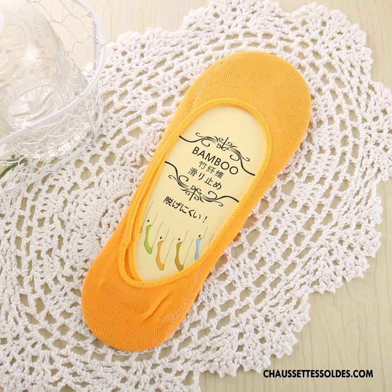 Bas Bas De Soie Femme Silicone Anti-off Chaussette Été Courte Bambou Pure Jaune Clair