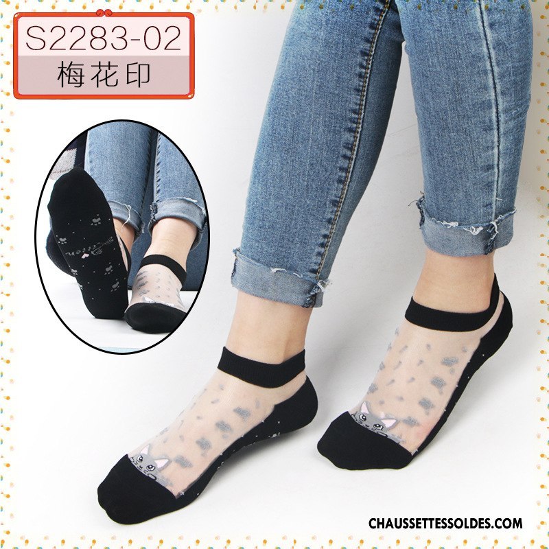 Bas Bas De Soie Femme Simple Chaussette Courte Été Cristal Matelassé Soie De Glace Noir