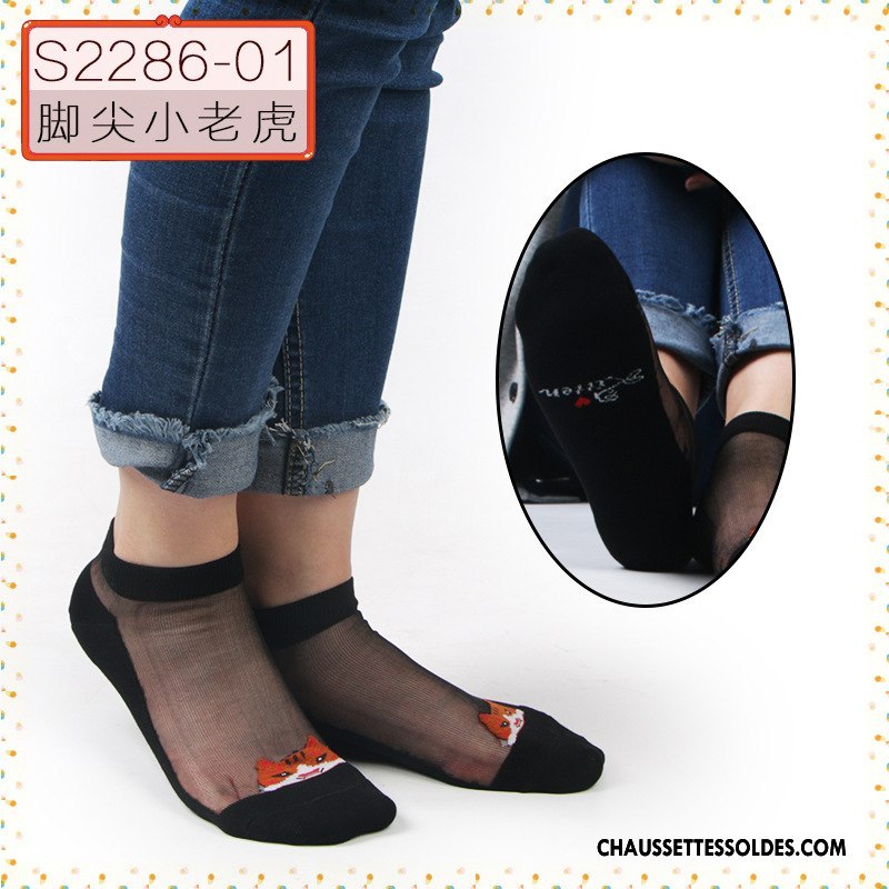 Bas Bas De Soie Femme Simple Chaussette Courte Été Cristal Matelassé Soie De Glace Noir