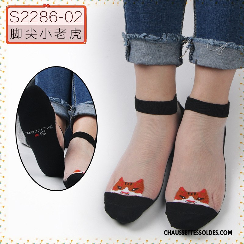 Bas Bas De Soie Femme Simple Chaussette Courte Été Cristal Matelassé Soie De Glace Noir