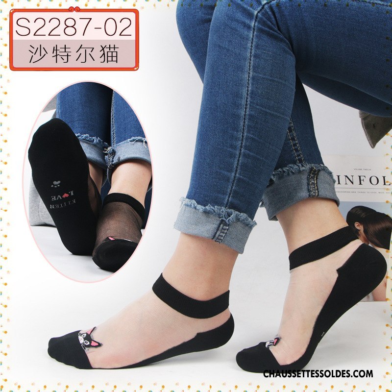 Bas Bas De Soie Femme Simple Chaussette Courte Été Cristal Matelassé Soie De Glace Noir