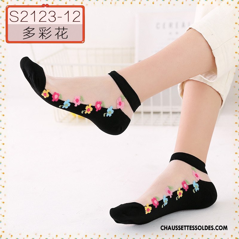 Bas Bas De Soie Femme Simple Chaussette Courte Été Cristal Matelassé Soie De Glace Noir
