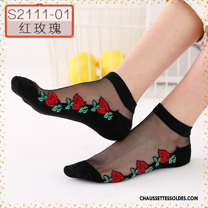 Bas Bas De Soie Femme Simple Chaussette Courte Été Cristal Matelassé Soie De Glace Noir
