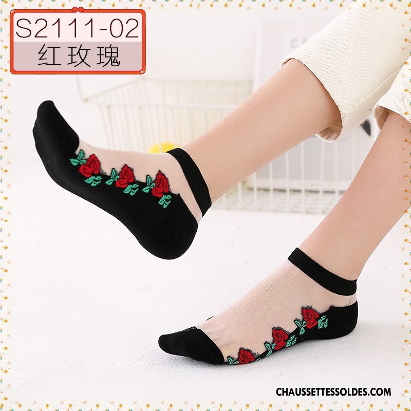 Bas Bas De Soie Femme Simple Chaussette Courte Été Cristal Matelassé Soie De Glace Noir