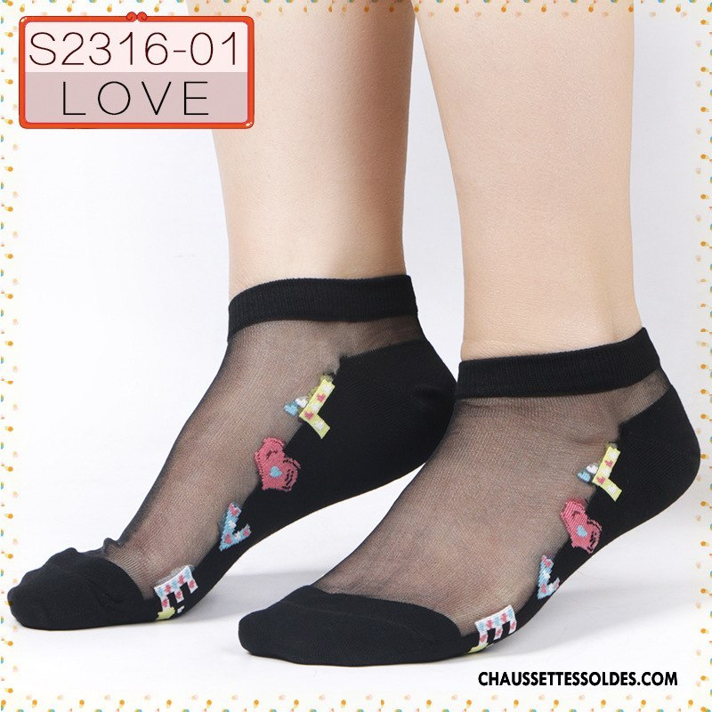 Bas Bas De Soie Femme Simple Chaussette Courte Été Cristal Matelassé Soie De Glace Noir