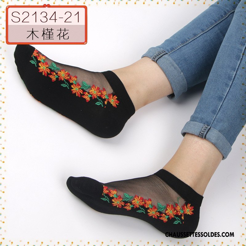 Bas Bas De Soie Femme Simple Chaussette Courte Été Cristal Matelassé Soie De Glace Noir