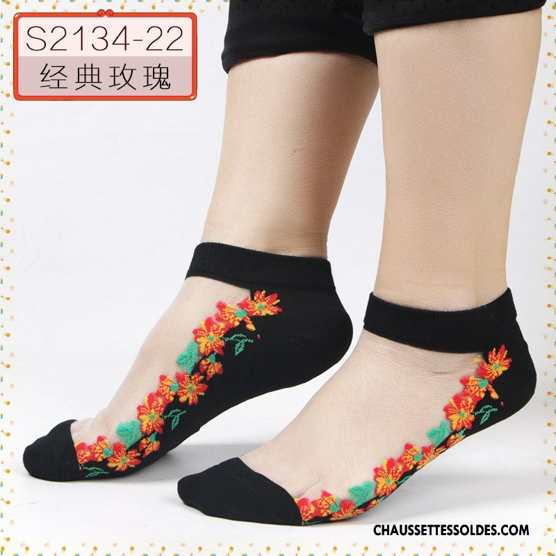 Bas Bas De Soie Femme Simple Chaussette Courte Été Cristal Matelassé Soie De Glace Noir