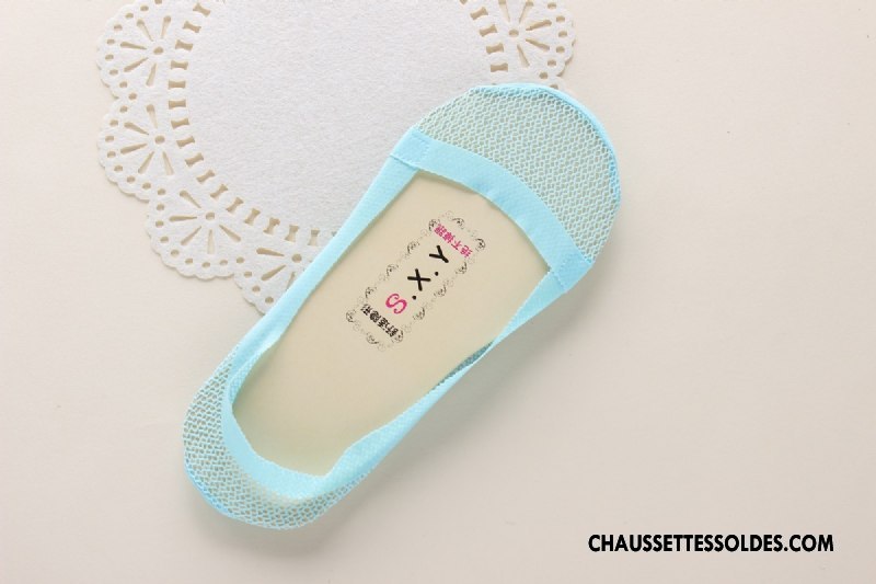 Bas Bas De Soie Femme Été Anti-off Chaussette Basse Coupée Engrener Pas De Traces Invisible Bleu Clair