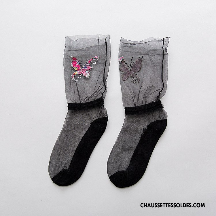 Bas Bas De Soie Femme Été Courte Nouvelles Arrivées Printemps Chaussette Papillon Blanc
