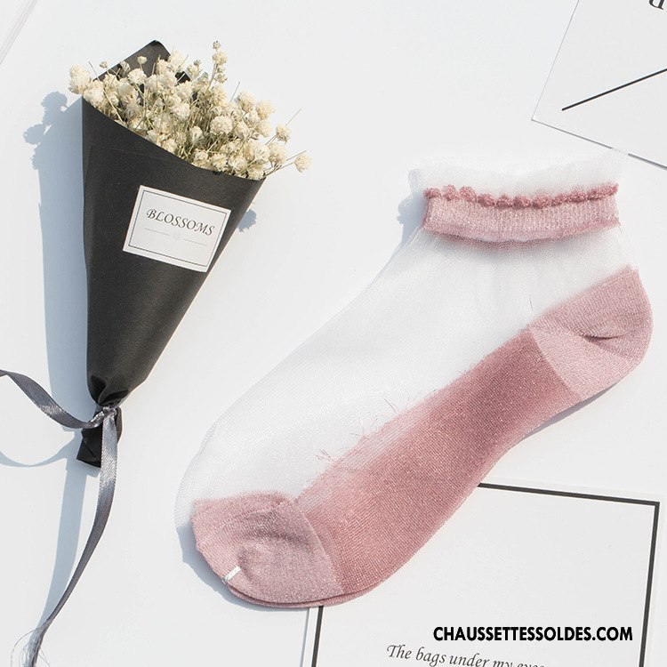 Bas Bas De Soie Femme Été Printemps Chaussette De Noël Courte Dentelle Antidérapant Rose Argent