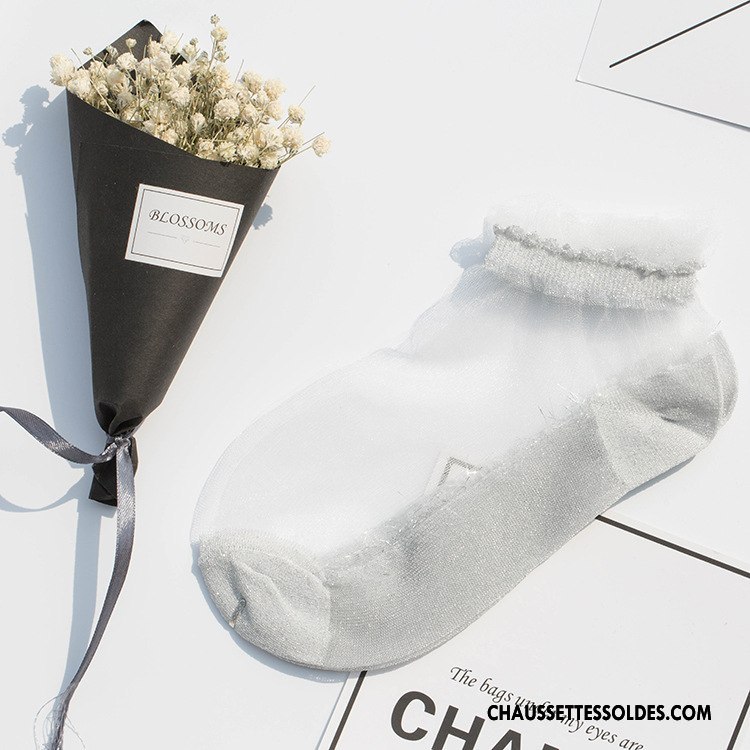 Bas Bas De Soie Femme Été Printemps Chaussette De Noël Courte Dentelle Antidérapant Rose Argent