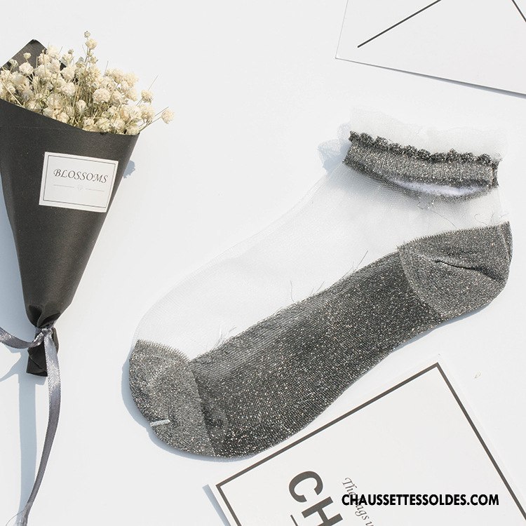 Bas Bas De Soie Femme Été Printemps Chaussette De Noël Courte Dentelle Antidérapant Rose Argent