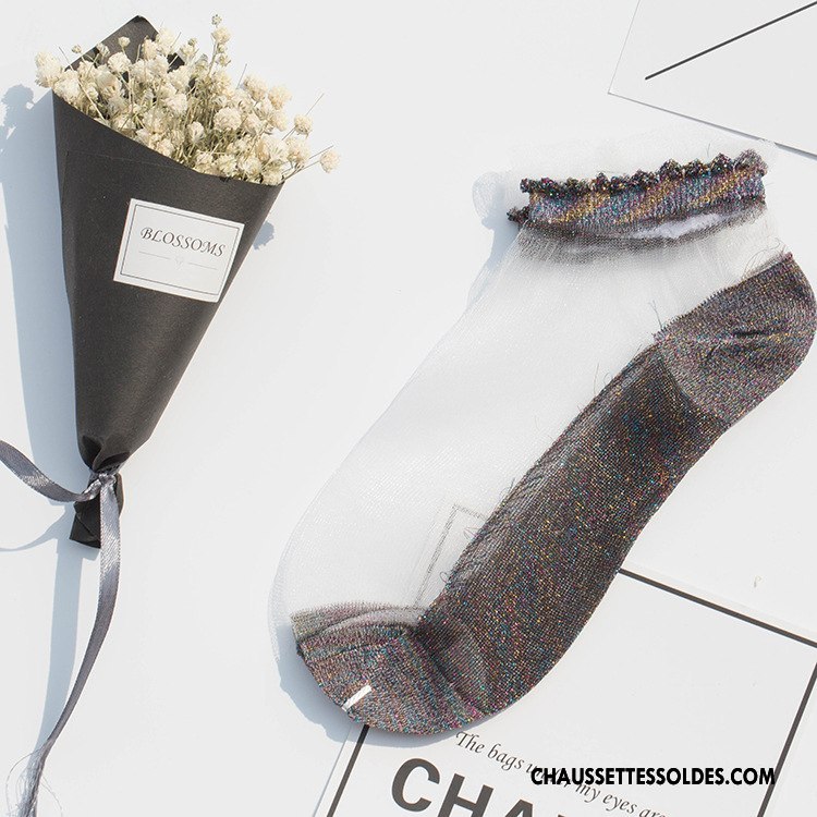 Bas Bas De Soie Femme Été Printemps Chaussette De Noël Courte Dentelle Antidérapant Rose Argent