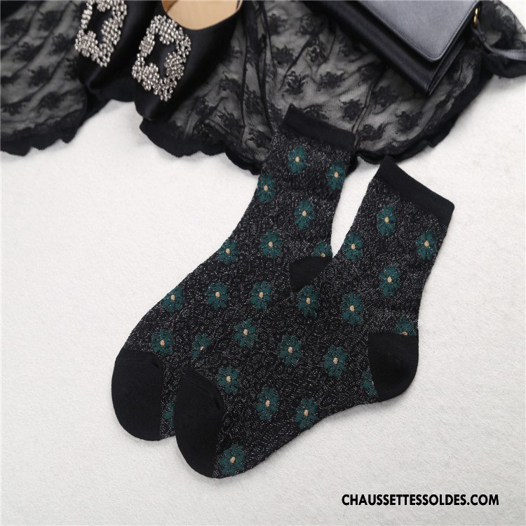 Bas Bas De Soie Femme Été Élasticité Fleurs Chaussette Importer Anis Étoilé Noir