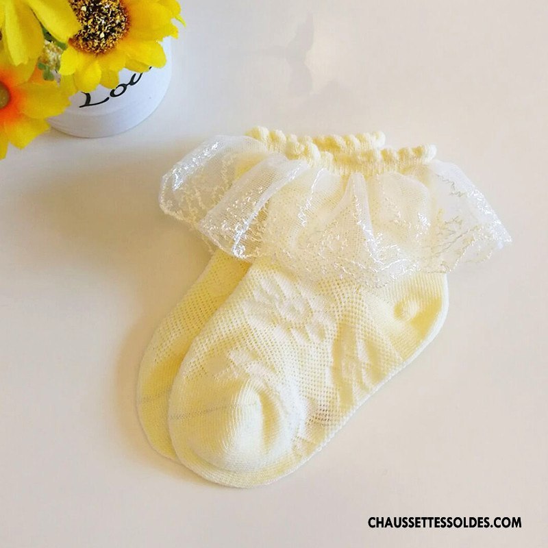 Bas Bas De Soie Fille Chaussette Dentelle Enfant Printemps Princesse Bébé Jaune