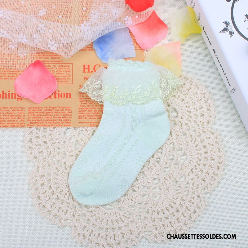 Bas Bas De Soie Fille Chaussette Printemps 100% Coton Enfant Été Engrener Blanc Vert